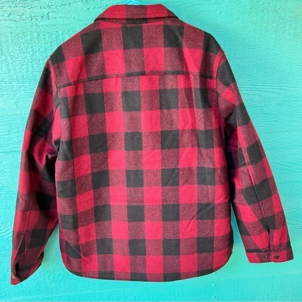 G.H. BASS WOOL BLEND SHERPA LINED SNAP ZIPPER BUFFALO RED BLACK CHECK JACKET M